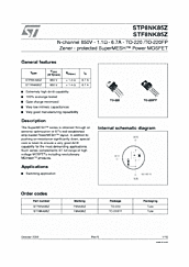 DataSheet STF8NK85Z pdf